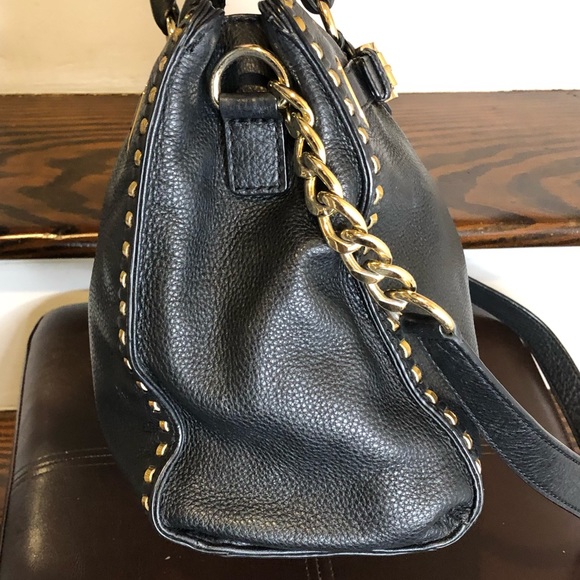 MICHAEL KORS Metal Woven Tumbled Black Leather Crossbody Satchel - Picture 6 of 14